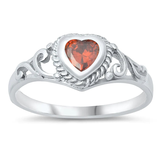 Garnet Filigree Swirl Heart Ring