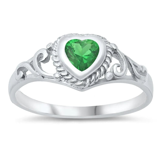 Emerald Filigree Swirl Heart Ring