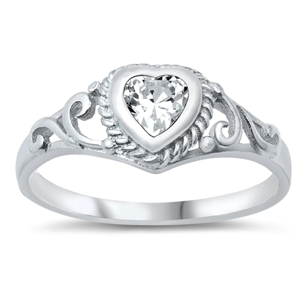 Clear Filigree Swirl Heart Ring