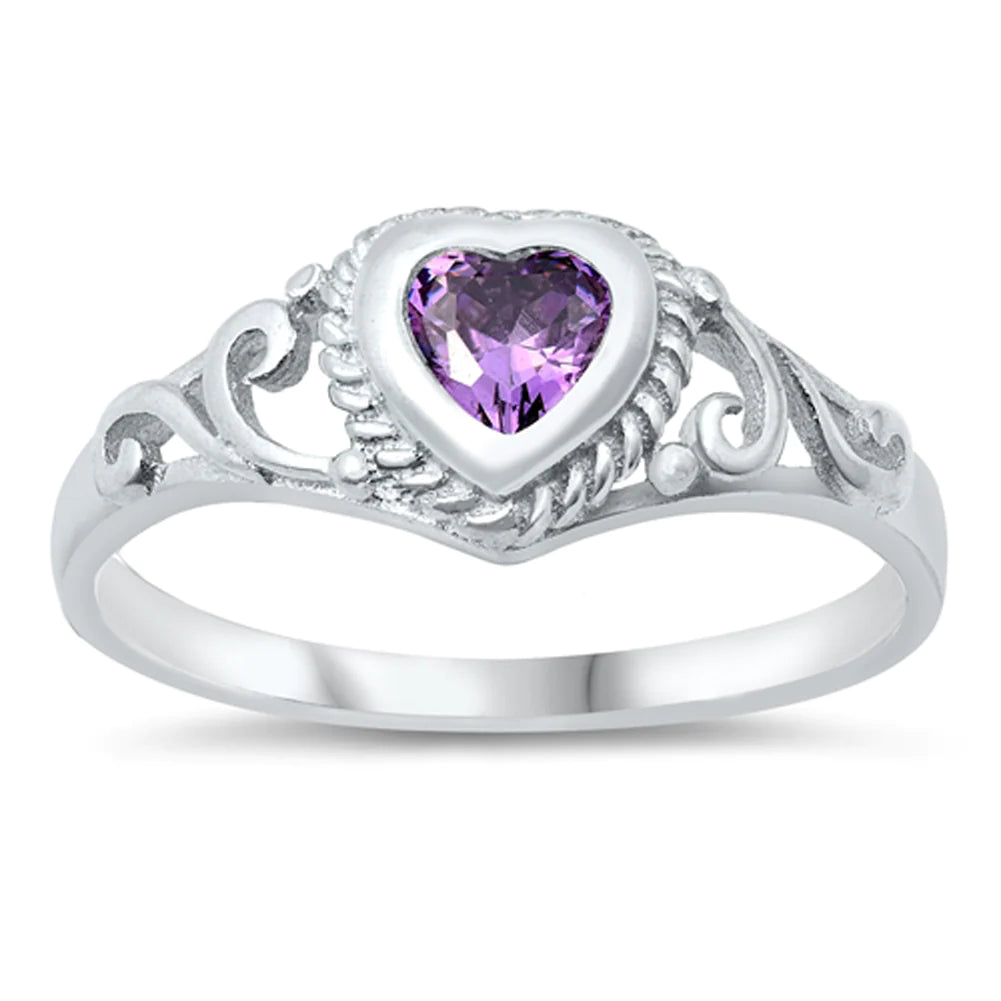 Amethyst Filigree Swirl Heart Ring