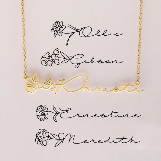 Birthflower Name Necklace