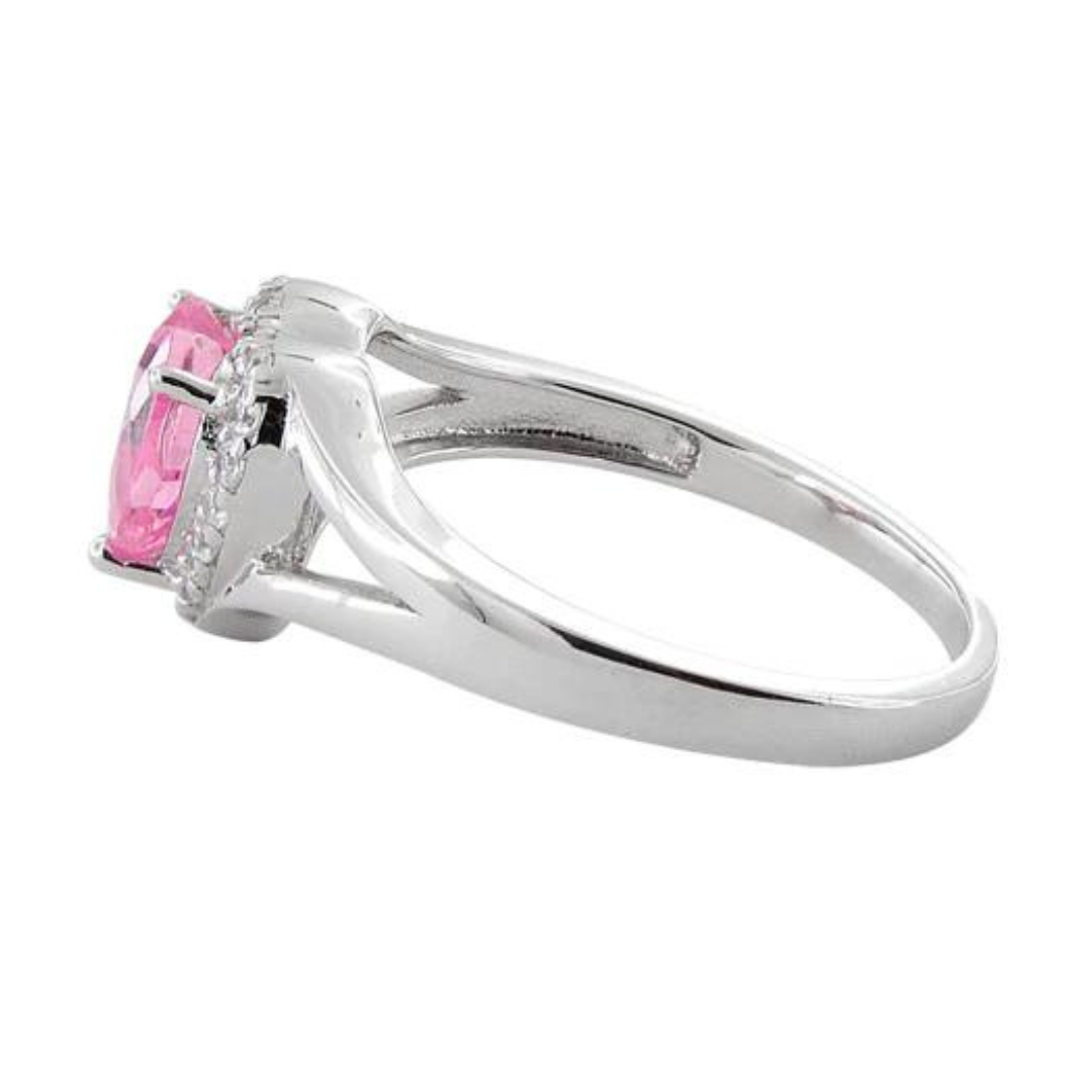 Sterling Silver Heart Shape Pink CZ Ring