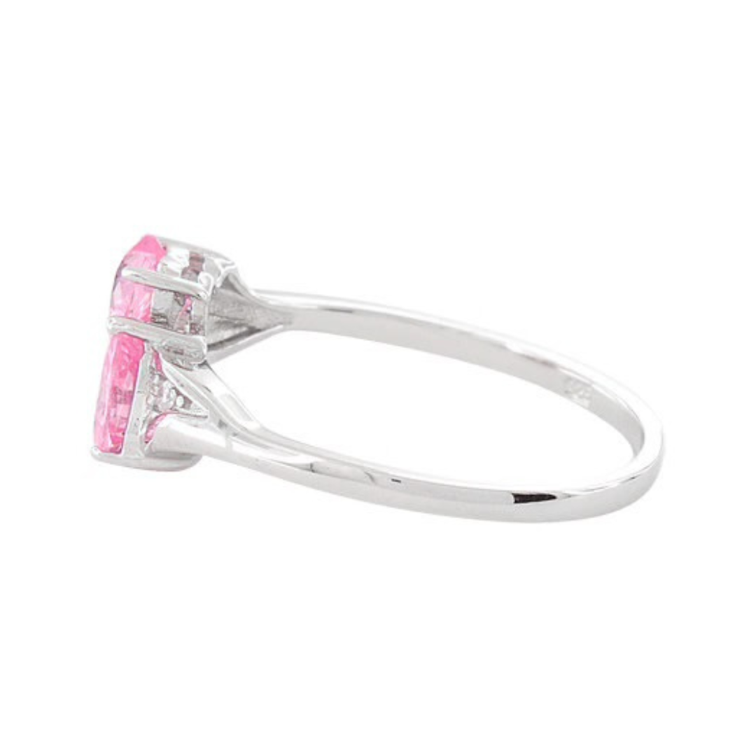 Sterling Silver Double Heart Pink CZ Ring