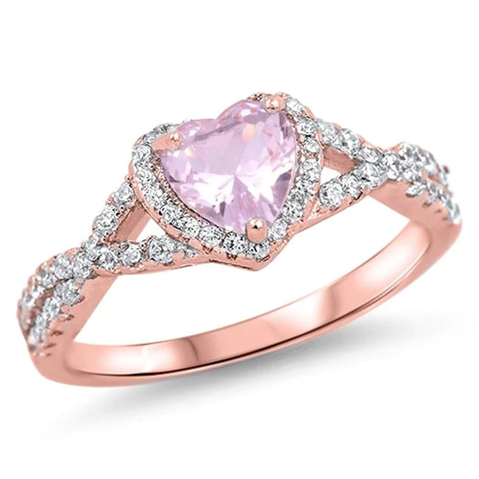 Rose Gold Heart Halo Promise Ring