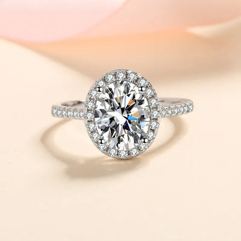 Oval Moissanite Halo Engagement Ring