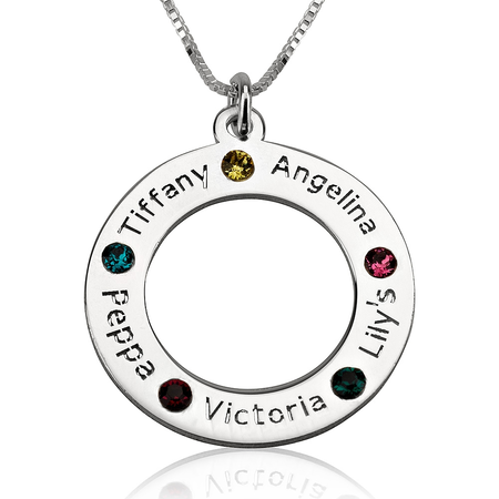 Sterling Silver Family Birthstone Necklace