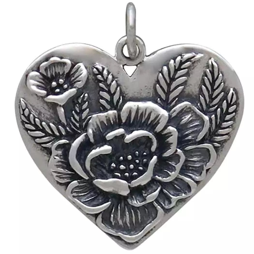 Heart Pendant with Peony Flowers