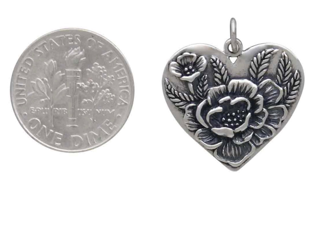 Heart Pendant with Peony Flowers