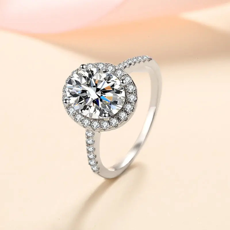 Oval Moissanite Halo Engagement Ring