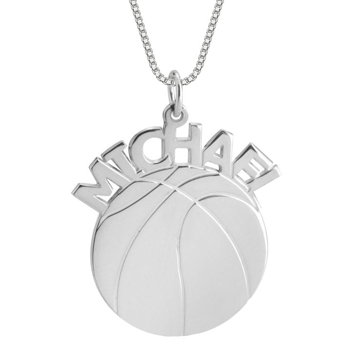 Sterling Silver Basketball Name Necklace