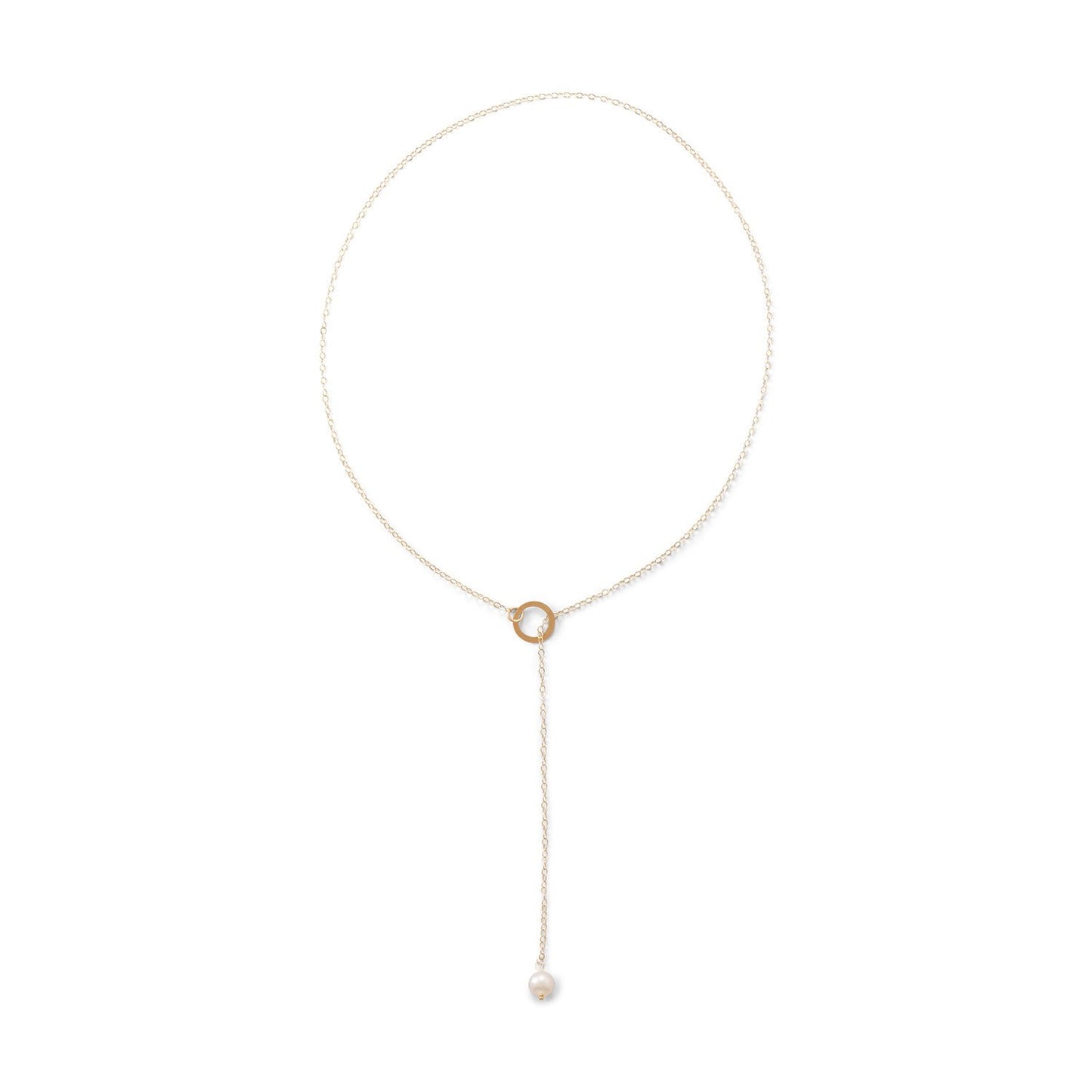 14 Karat Gold Lariat Necklace with Cultured Freshwater Pearl End