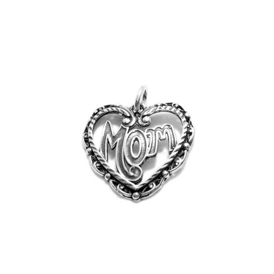 "Mom" Beaded Heart Charm