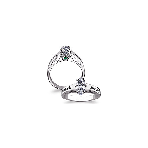 Sterling Silver Name & Hidden Birthstone Marquise CZ Promise Ring