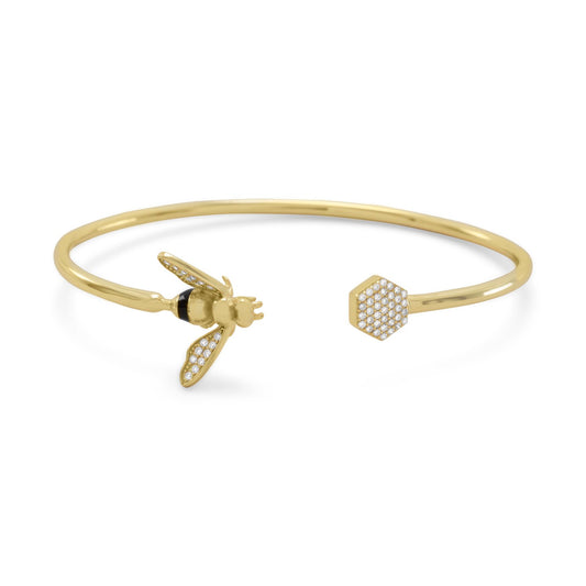 "BEE Mine!" 14 Karat Gold Plated and Signity CZ Bee Flex Cuff