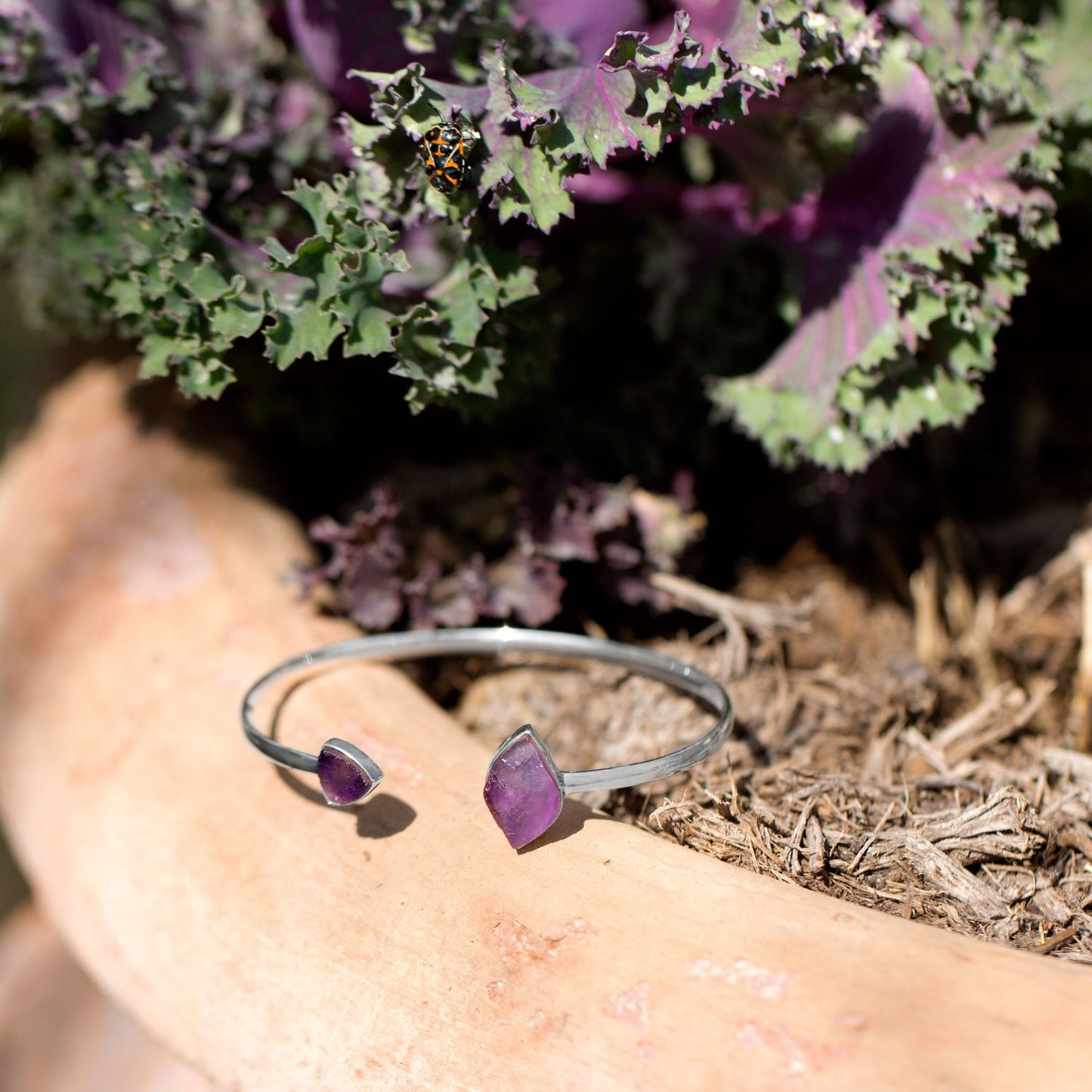 Sterling Silver Amethyst Open Cuff Bracelet