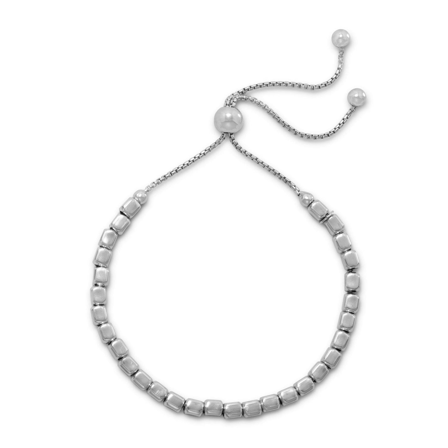 Rhodium Plated Square Bead Bolo Bracelet