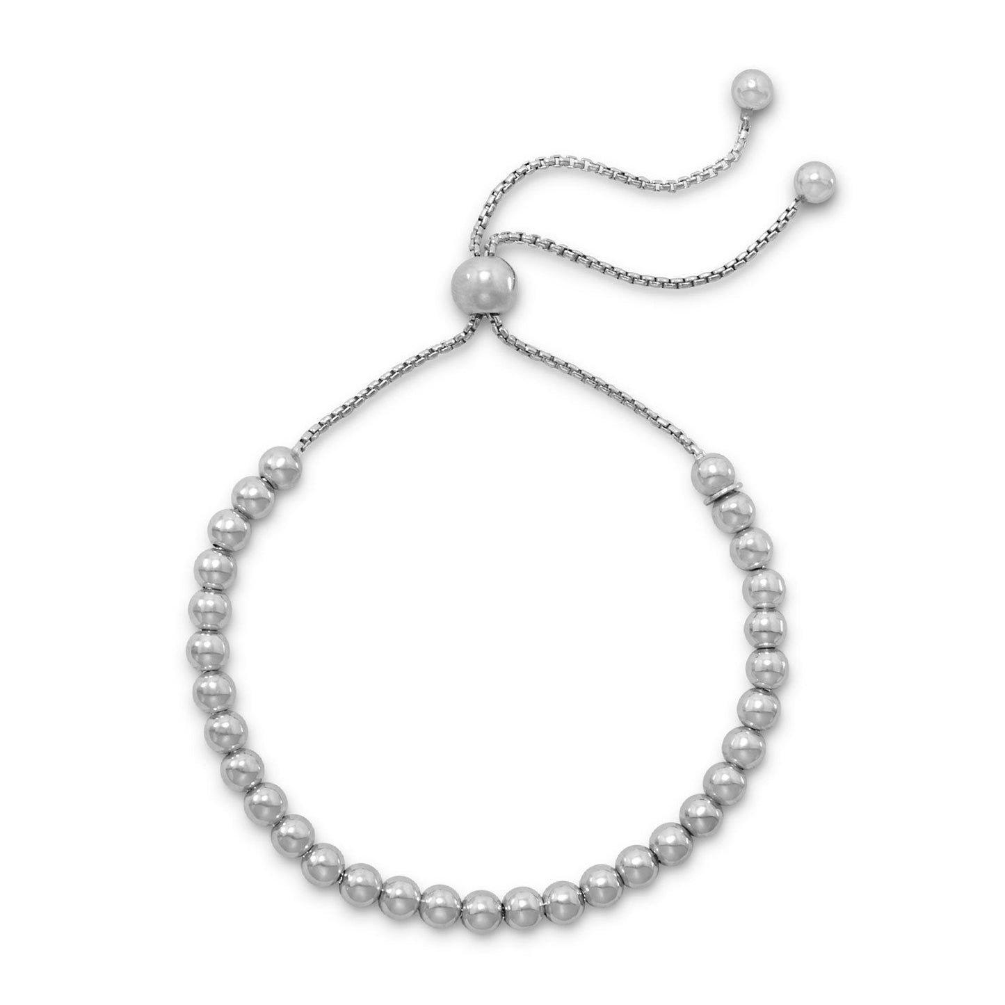 Rhodium Plated Round Bead Bolo Bracelet