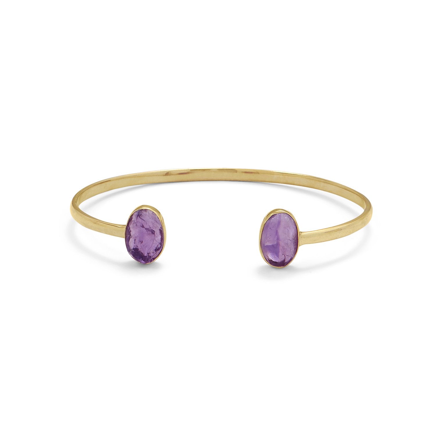 14 Karat Gold Plated Rough Cut Amethyst Split Bangle