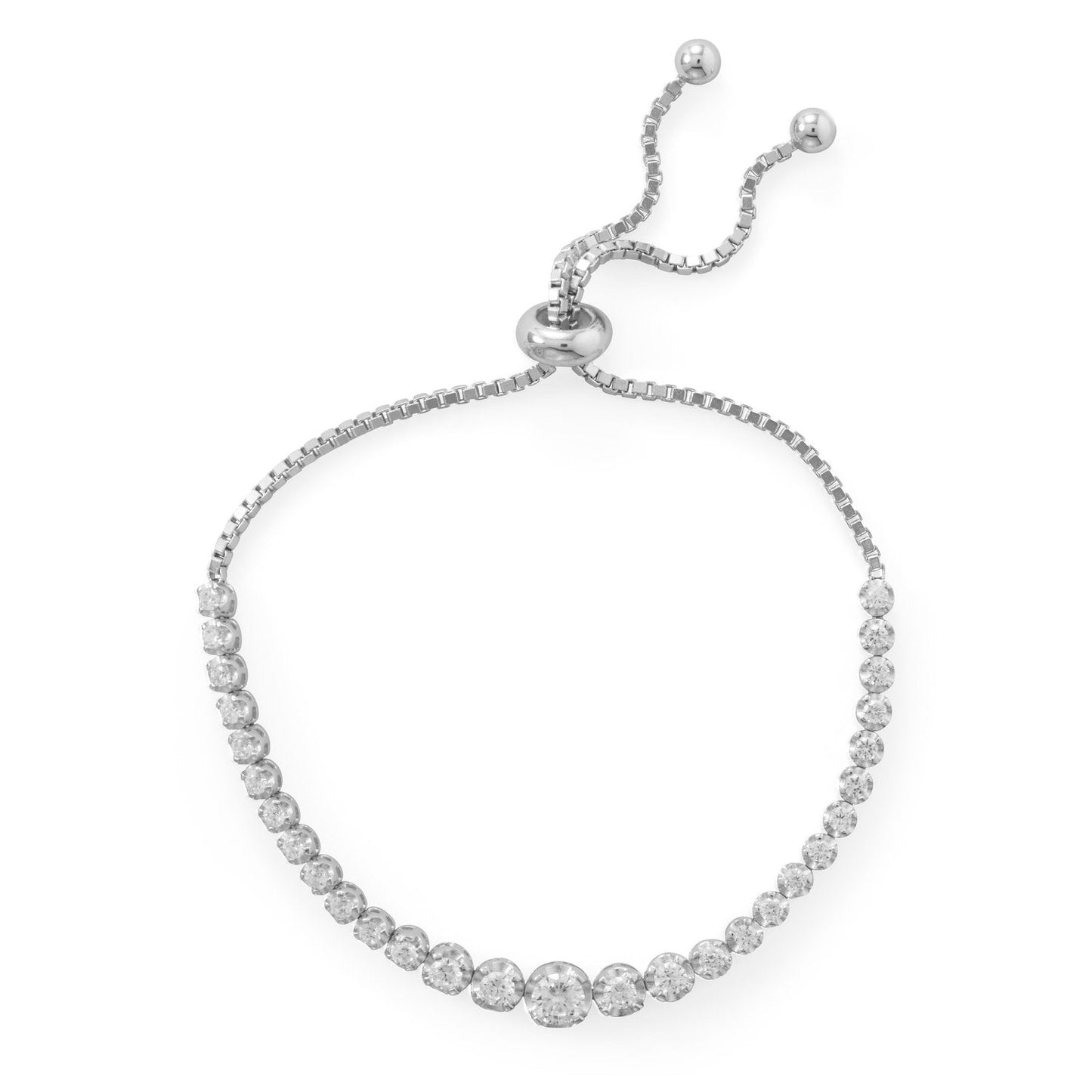 Rhodium Plated Graduated CZ Bolo Bracelet