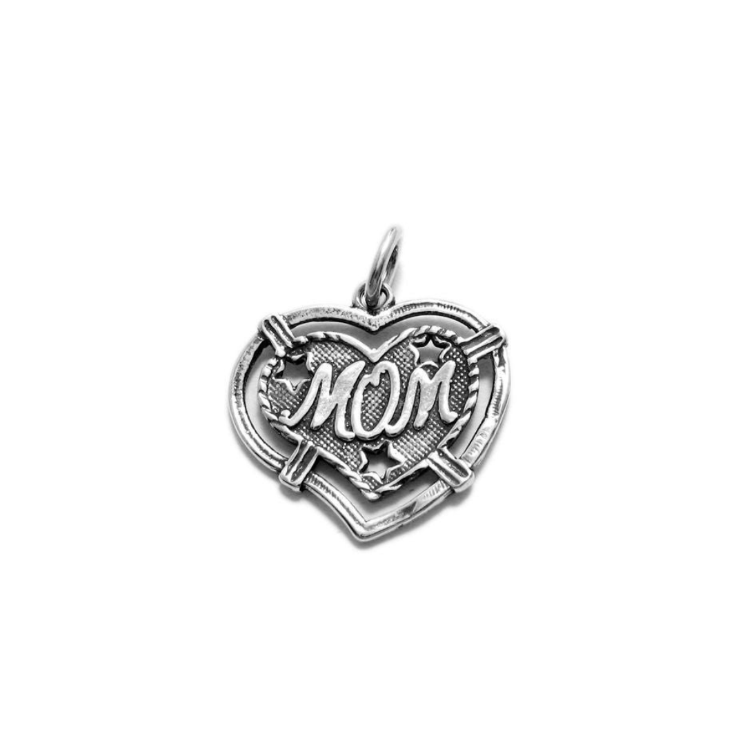 "Mom" Double Heart Charm with Stars