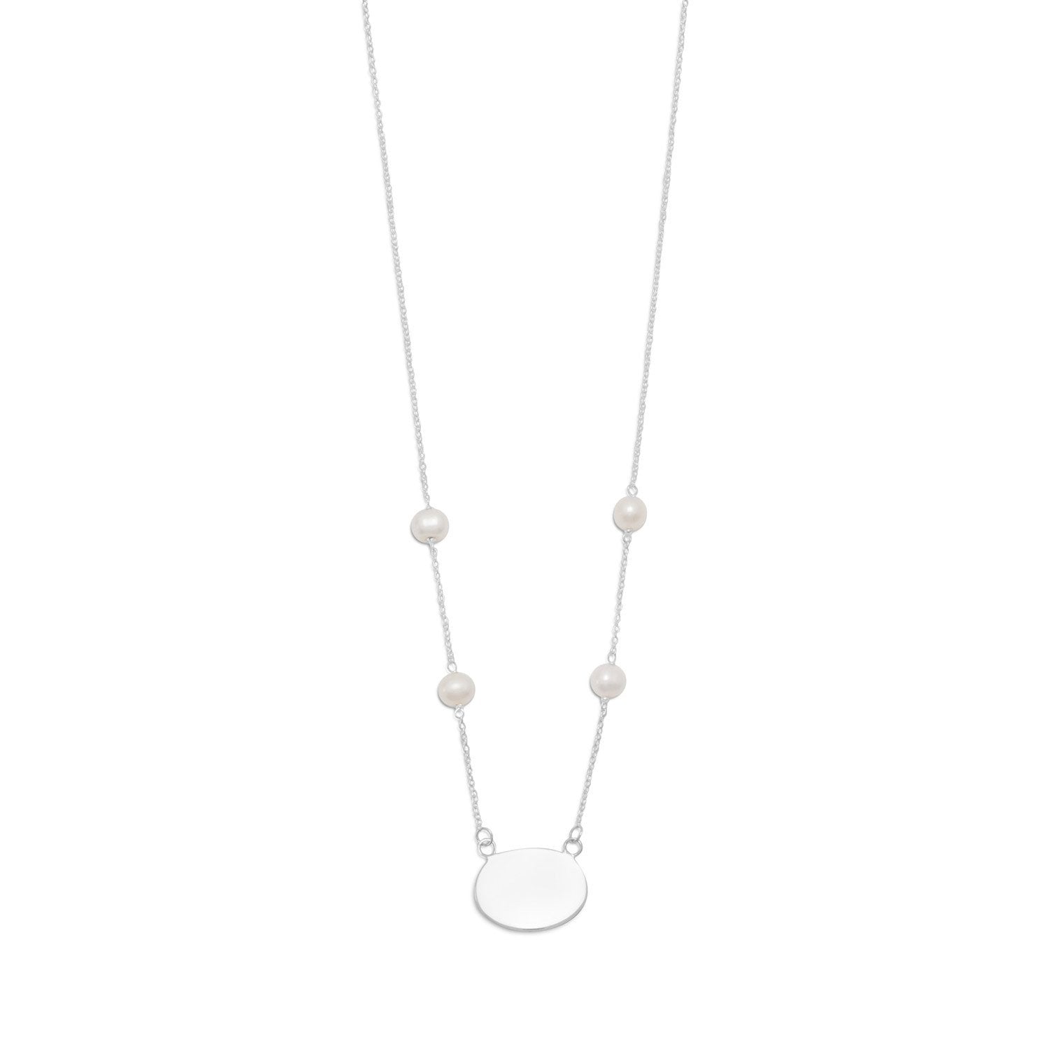 16" ID Tag Necklace with White Cultured Freshwater Pearl