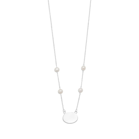 16" ID Tag Necklace with White Cultured Freshwater Pearl