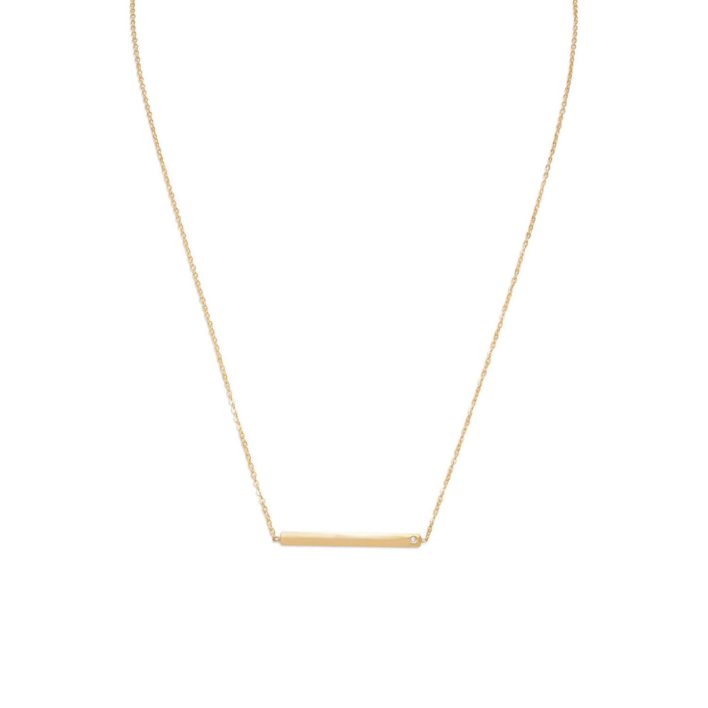 18" 14 Karat Gold Plated Bar Necklace with CZ