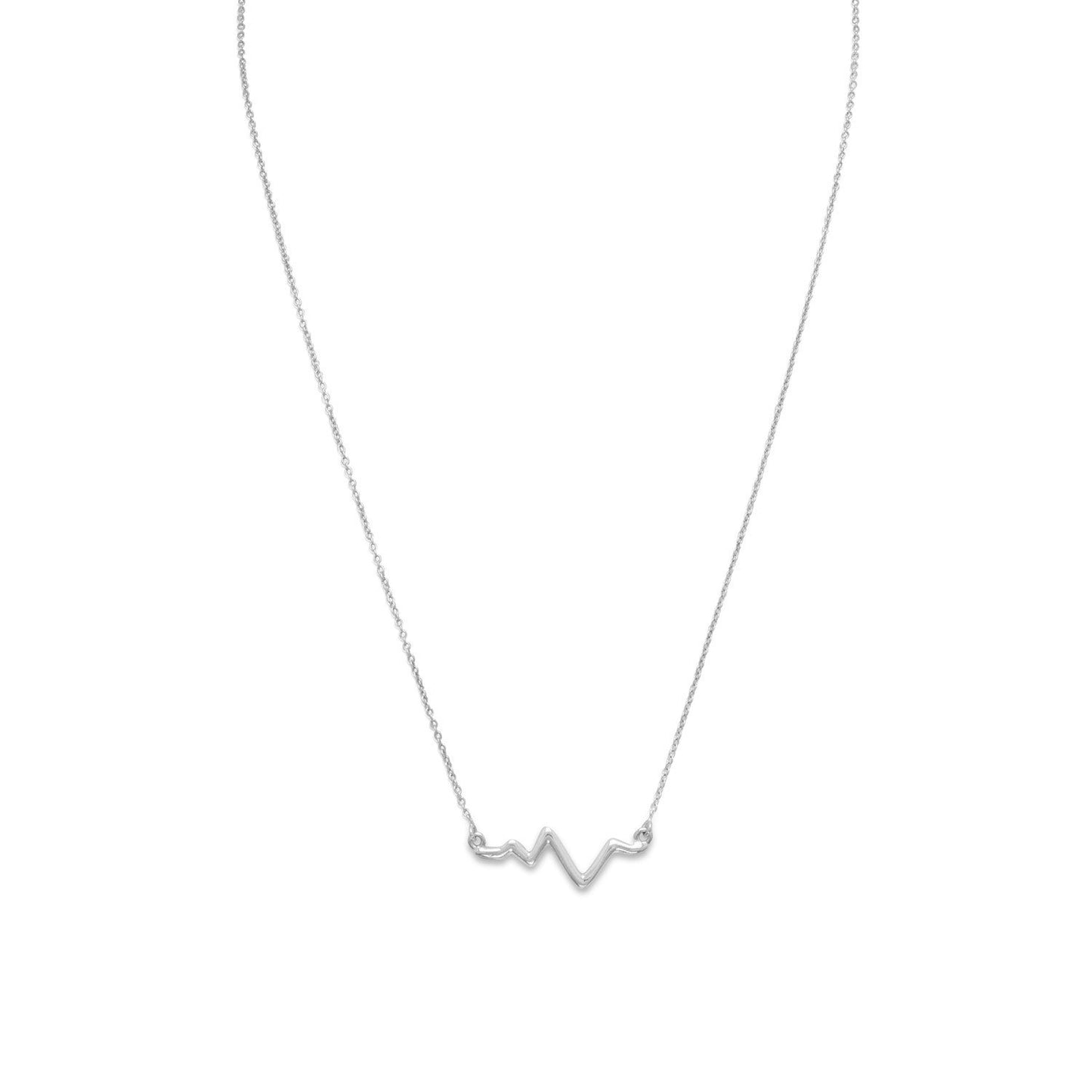 18" Rhodium Plated Heartbeat Necklace