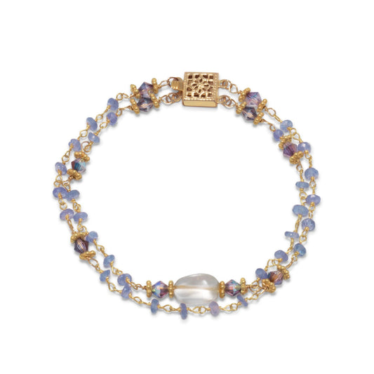 14 Karat Gold Plated Double Strand Tanzanite and Citrine Bracelet