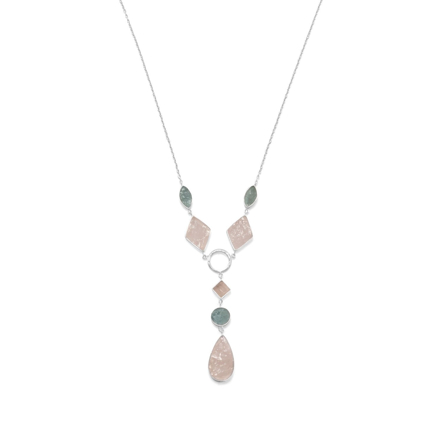 Sterling Silver Aquamarine and Rose Quartz Drop Necklace