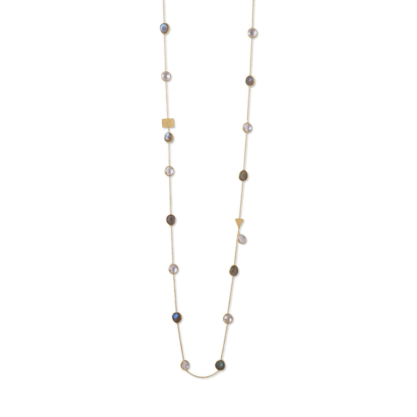 14 Karat Gold Plated Labradorite and Clear Quartz Endless Necklace