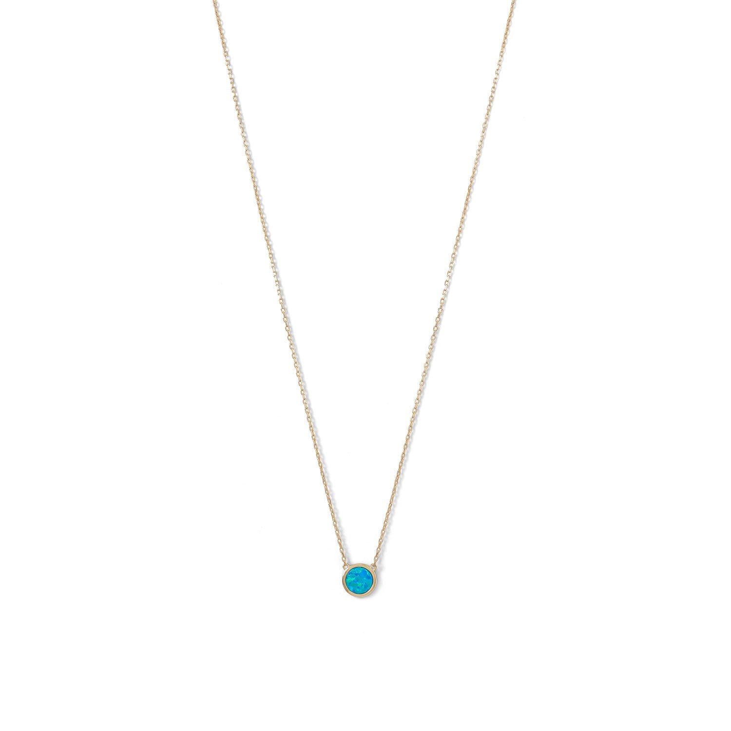 14 Karat Gold Plated Mini Synthetic Blue Opal Necklace