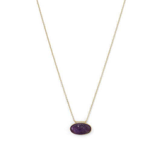 14 Karat Gold Plated Rough Cut Amethyst Slide Necklace