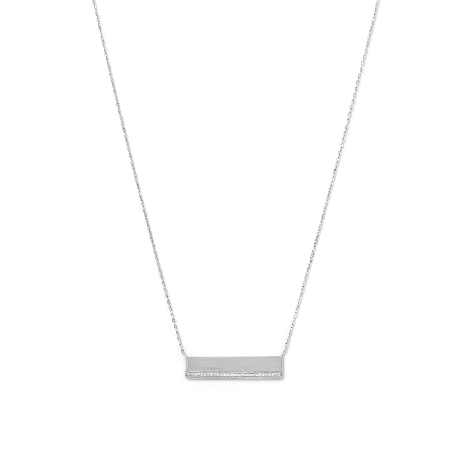 Rhodium Plated CZ Polished Bar Necklace