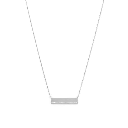 Rhodium Plated CZ Polished Bar Necklace