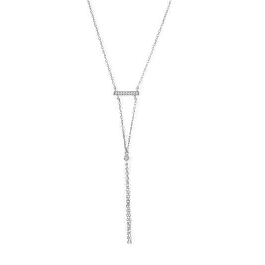 Rhodium Plated Bar Necklace with Y Drop