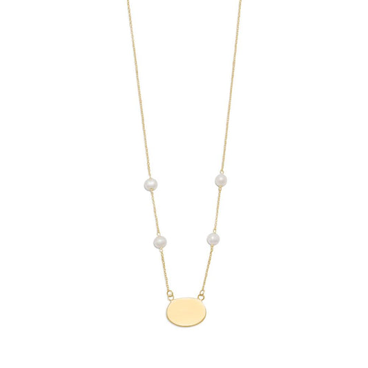 16" Gold Plated Engravable Necklace with White Cultured Freshwater Pearls