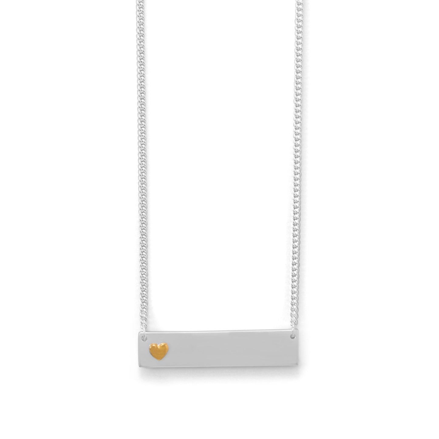 16" + 2" Bar Necklace With 14 Karat Gold Plated Heart