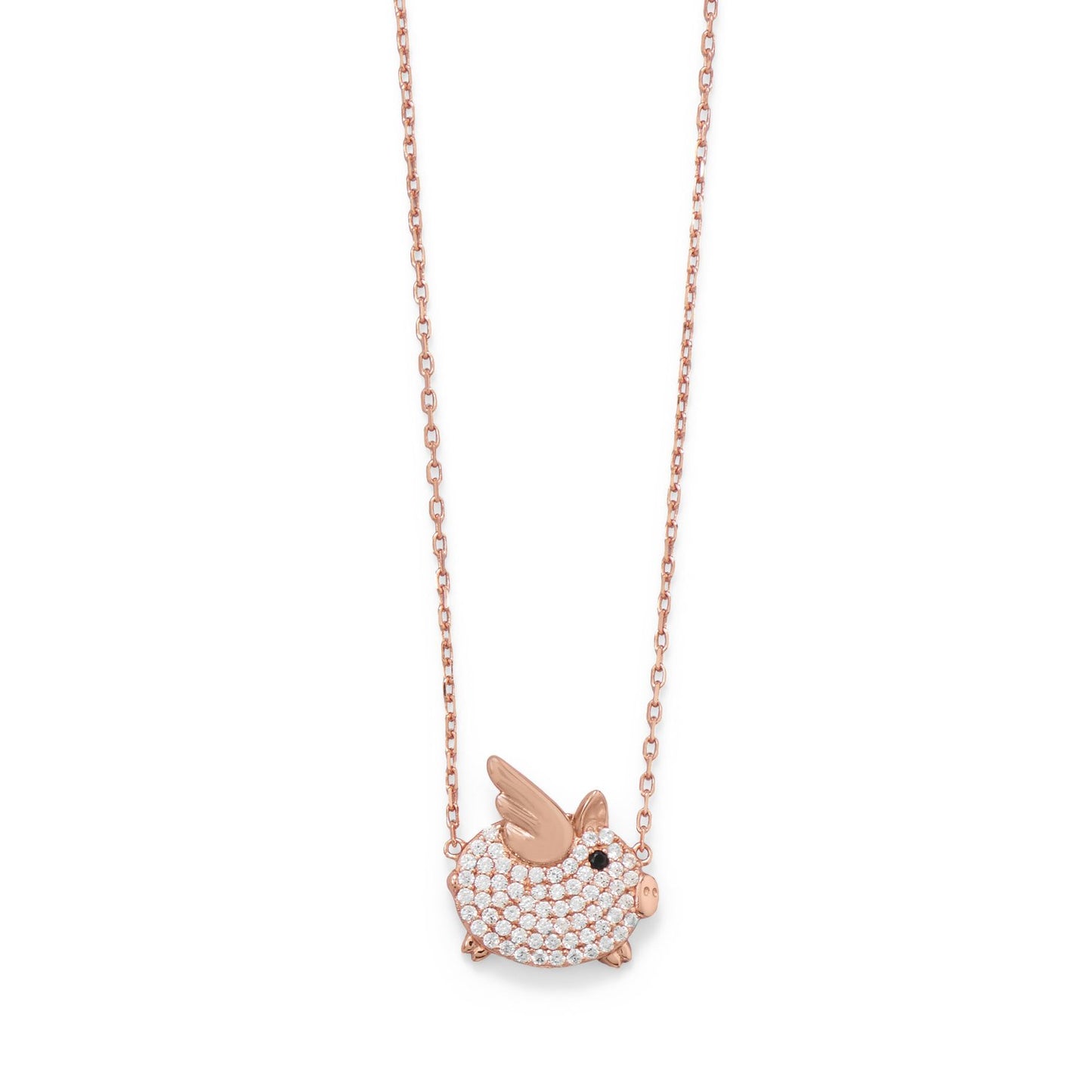 16"+2 CZ Flying Piggy Necklace