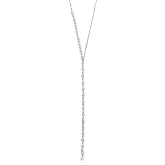 16"+2 Rhodium Plated Bezel CZ Lariat Necklace