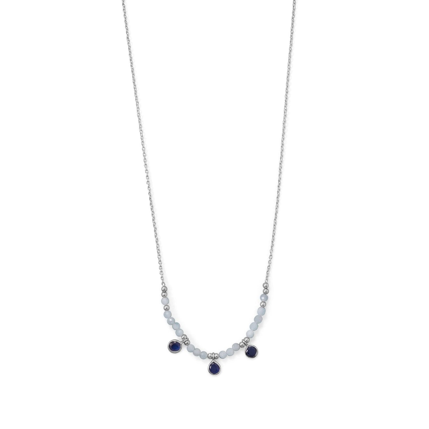 Blue Baubles! 21"+2" Rhodium Plated Aquamarine and Blue Quartz Necklace