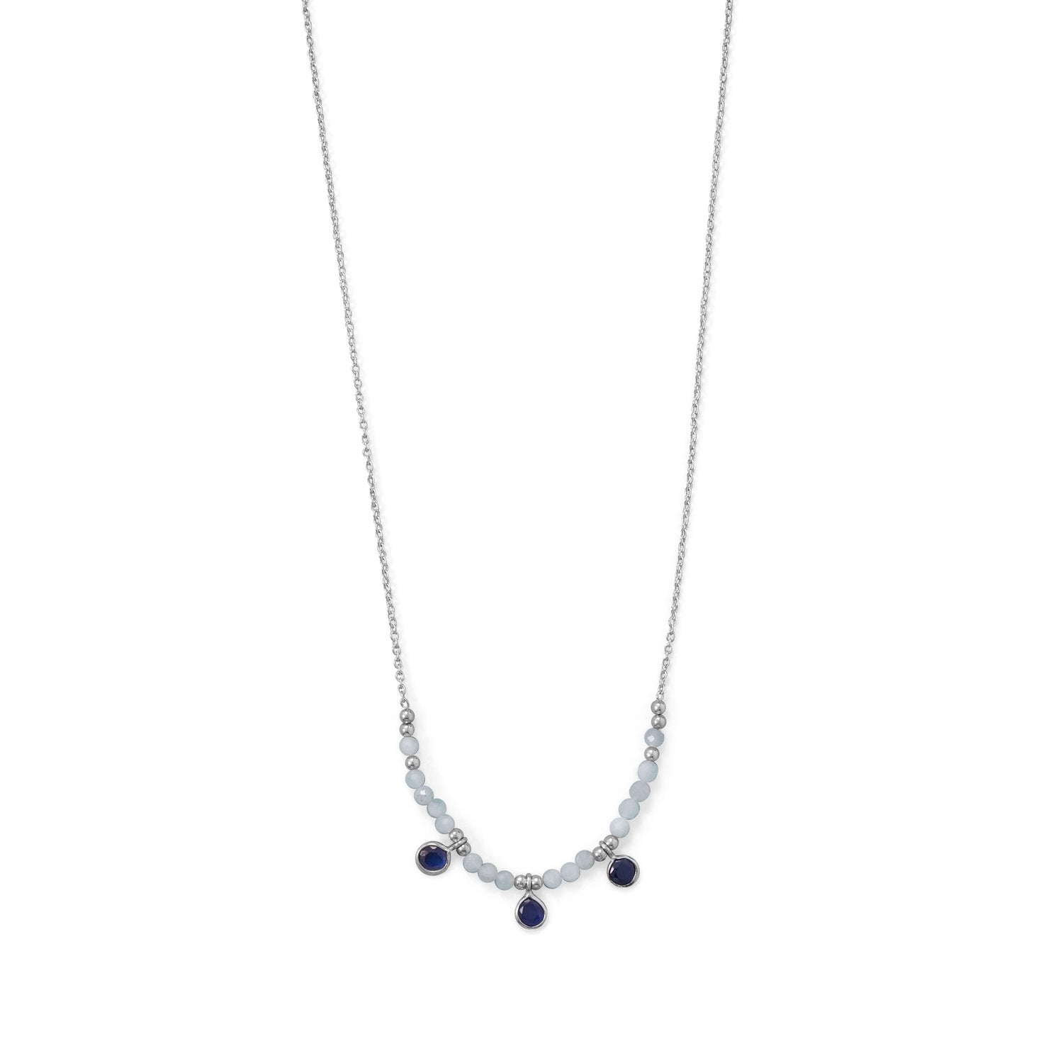 Blue Baubles! 21"+2" Rhodium Plated Aquamarine and Blue Quartz Necklace