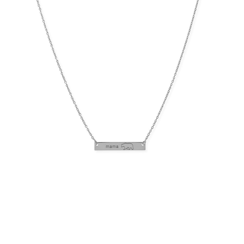 16"+2” Sterling Silver "Mama Bear" Bar Necklace