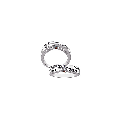 Sterling Silver Couple's Genuine Birthstone & Name Diamond Promise Ring