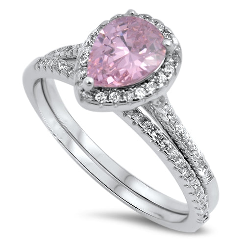 Sterling Silver Pink Wedding Band Set