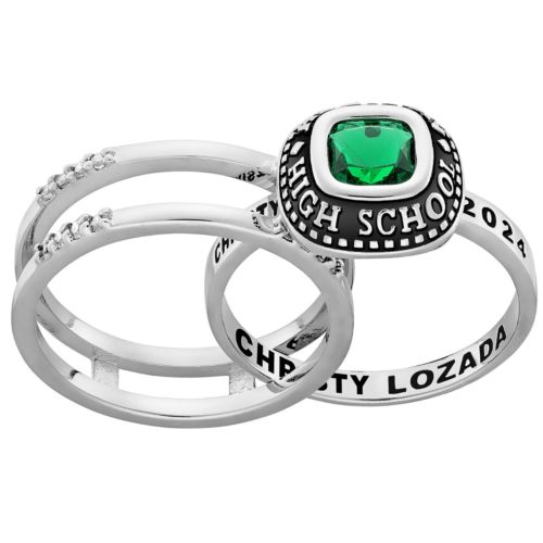 Sterling Silver Class Ring with Jacket and CZ Accents