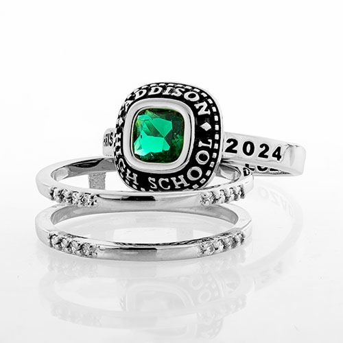 Sterling Silver Class Ring with Jacket and CZ Accents