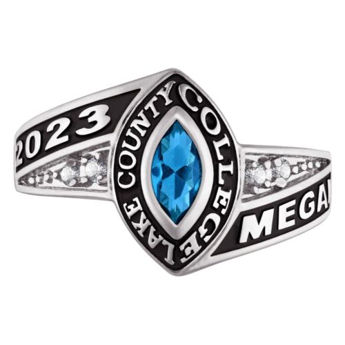 Sterling Silver Marquise Birthstone and CZ Class Ring