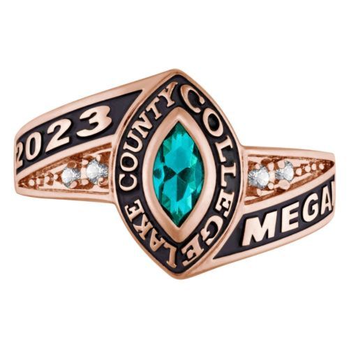 Rose Gold Celebrium Marquise Birthstone and CZ Class Ring