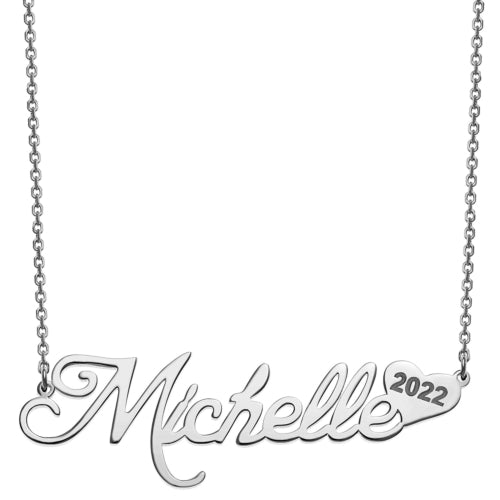 Sterling Silver Name with Graduation Year Heart Necklace